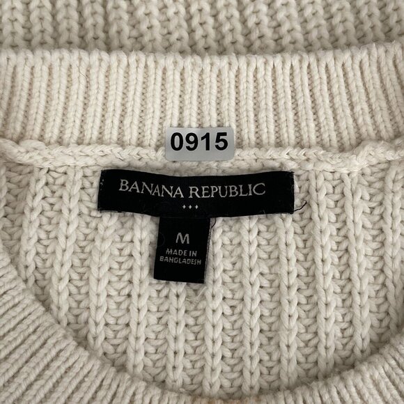 Banana Republic Chunky Knit Long Sleeve Sweater Boxy Pullover‎ Top White Women M - Picture 6 of 11